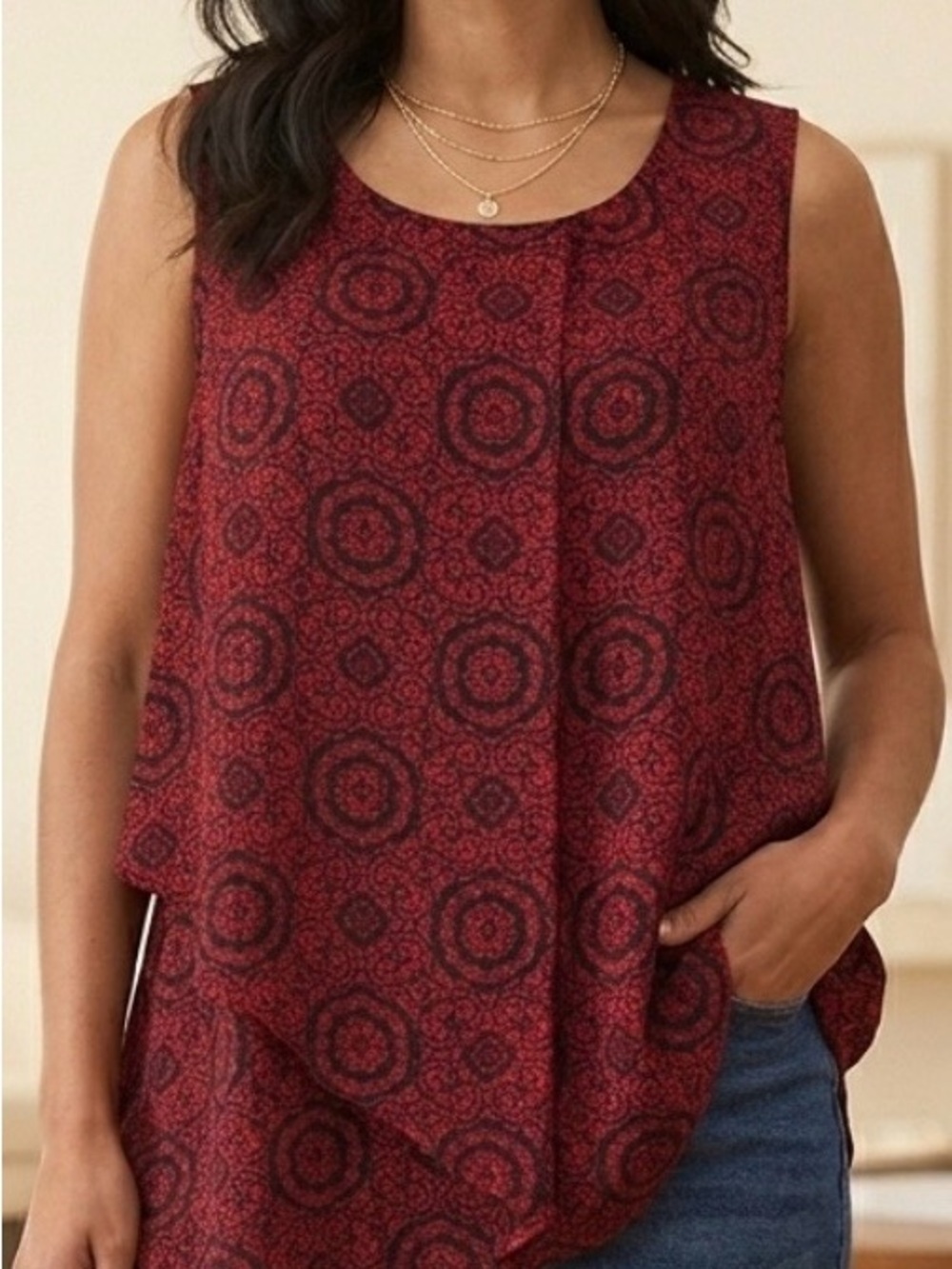 Worthington Black Red Sleeveless Top 0X